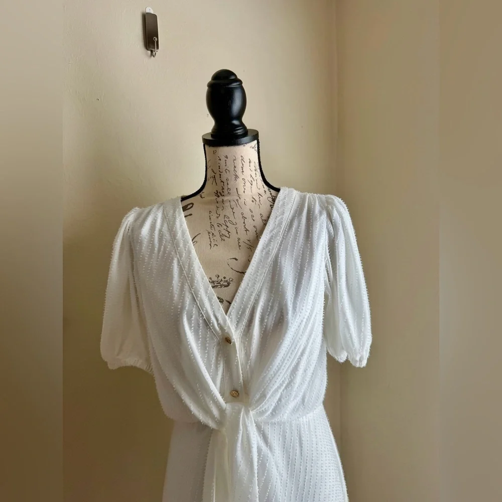 Michael Kors Ivory Textured Tie-Front Maxi Dress